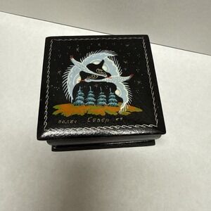 Russian Lacquer Signed Trinket Box w/ Painted Birds 2.5" Square